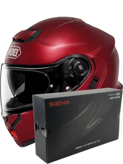 Zestaw: kask szczękowy Shoei Neotec 3 Garnet Metallic czerwony + dedykowany interkom motocyklowy Sena SRL 3 + Gratisy