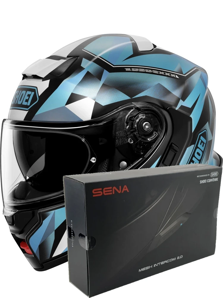 Zestaw: kask szczękowy Shoei Neotec 3 Fragments TC-2 + dedykowany interkom motocyklowy Sena SRL 3 + Gratisy