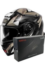 Zestaw: kask szczękowy Shoei Neotec 3 Fragments TC-10 brązowo-szary + dedykowany interkom motocyklowy Sena SRL 3 + Gratisy