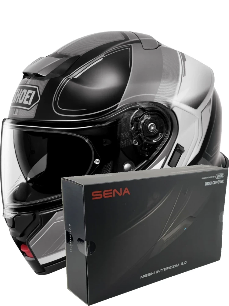 Zestaw: kask szczękowy Shoei Neotec 3 Sharpen TC-5 czarno-szary + dedykowany interkom motocyklowy Sena SRL 3 + Gratisy