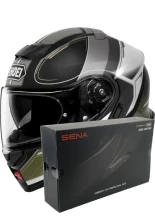 Zestaw: kask szczękowy Shoei Neotec 3 Sharpen TC-11 czarno-zielony + dedykowany interkom motocyklowy Sena SRL 3 + Gratisy