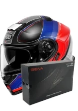 Zestaw: kask szczękowy Shoei Neotec 3 Sharpen TC-10 niebiesko-czerwony + dedykowany interkom motocyklowy Sena SRL 3 + Gratisy
