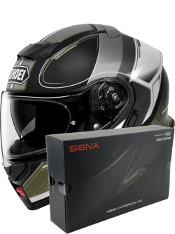 Zestaw: kask szczękowy Shoei Neotec 3 Sharpen TC-11 czarno-zielony + dedykowany interkom motocyklowy Sena SRL 3 + Gratisy