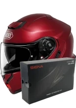 Zestaw: kask szczękowy Shoei Neotec 3 Garnet Metallic czerwony + dedykowany interkom motocyklowy Sena SRL 3 + Gratisy