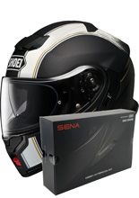 Zestaw: kask szczękowy Shoei Neotec 3 Satori TC-5 czarno-biały + dedykowany interkom motocyklowy Sena SRL 3