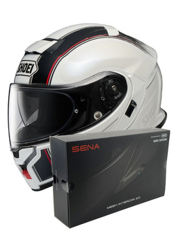 Zestaw: kask szczękowy Shoei Neotec 3 Satori TC-6 biało-czarny + dedykowany interkom motocyklowy Sena SRL 3